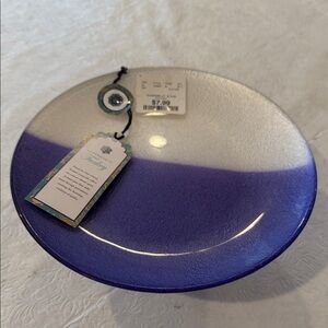 Purple and White glass cake Plate
